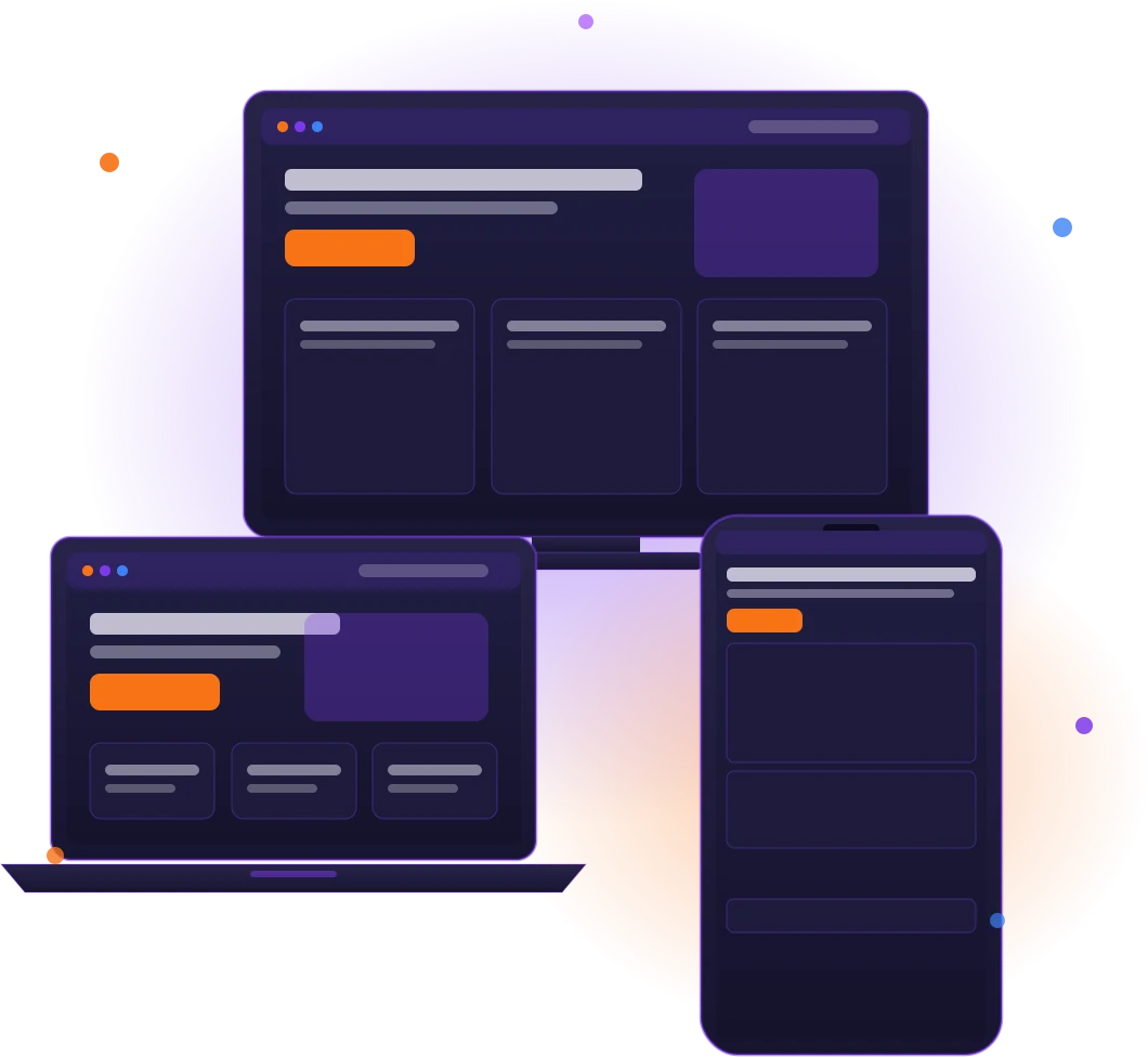 responsive Una mac de escritorio, una portatil y una tablet simbolizando diseño responsivo